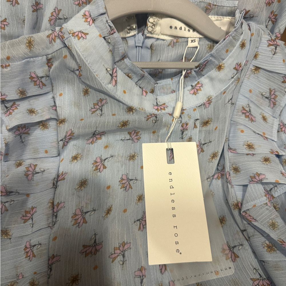 Endless Rose NWT sheer long Sleeve Mock Neck  French Dress blue XS - Picture 2 of 2